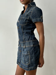 midsummer edit | medium blue denim button up mini dress