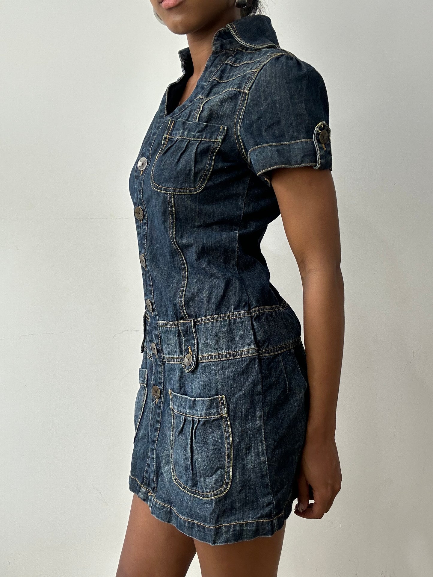 midsummer edit | medium blue denim button up mini dress