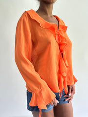 salida de marinero | pequeña camiseta de manga larga de volante naranja