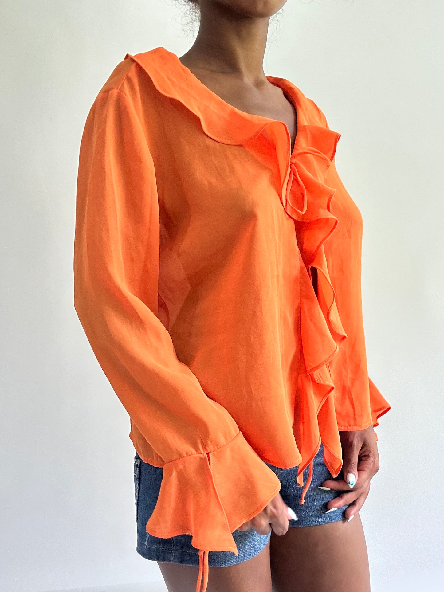 sailor drop | small orange frill long sleeve top