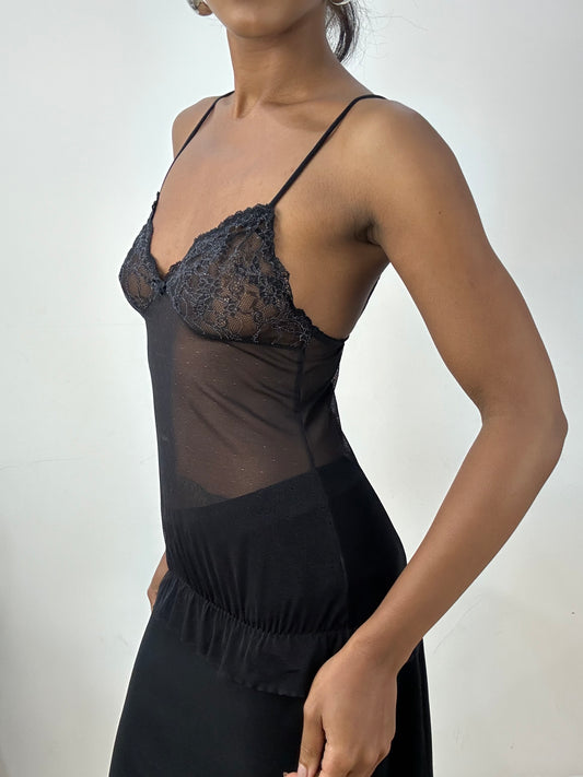 vintage edit: halloween | small black sheer cami top with lace cup details