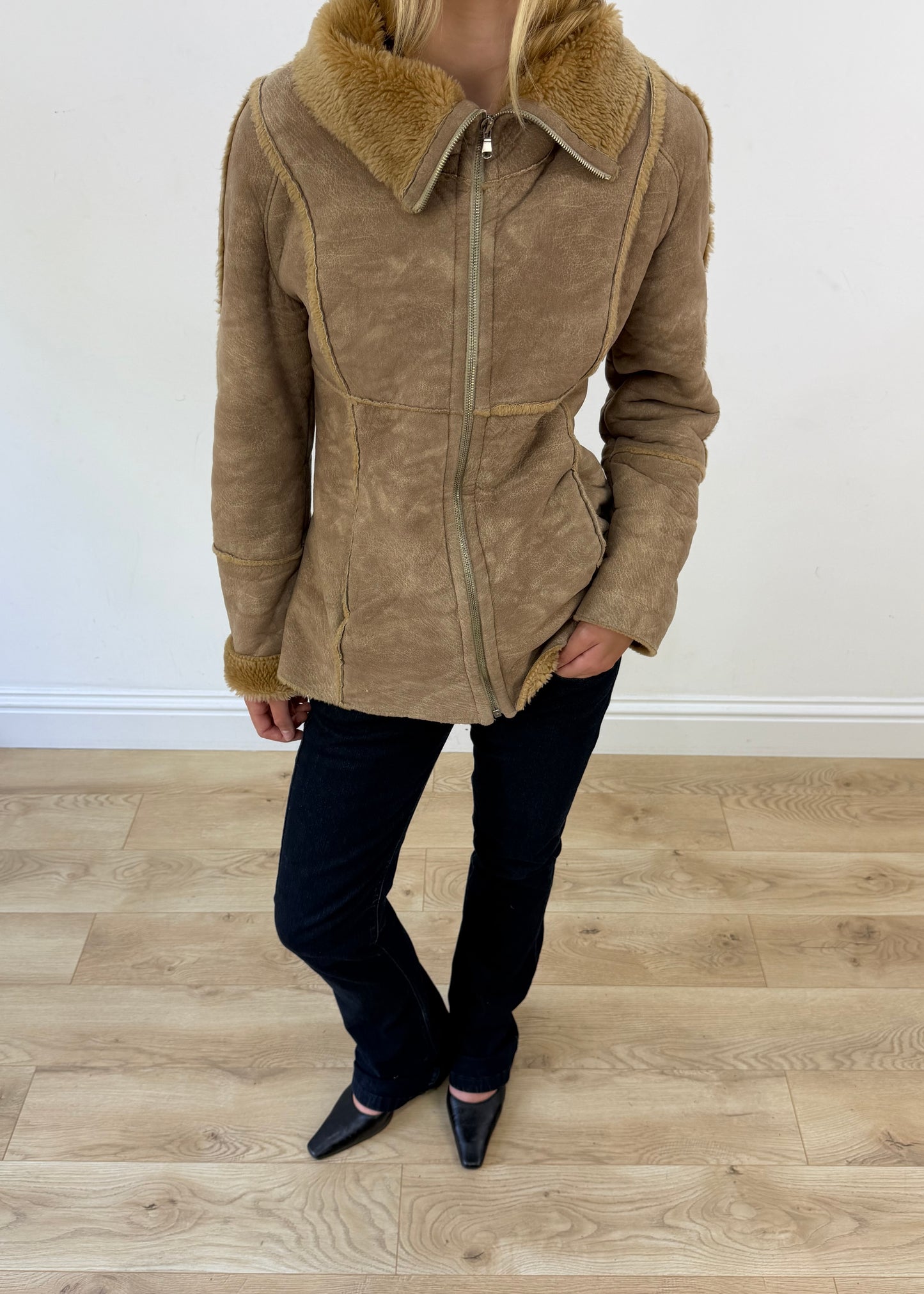 medium brown faux suede coat