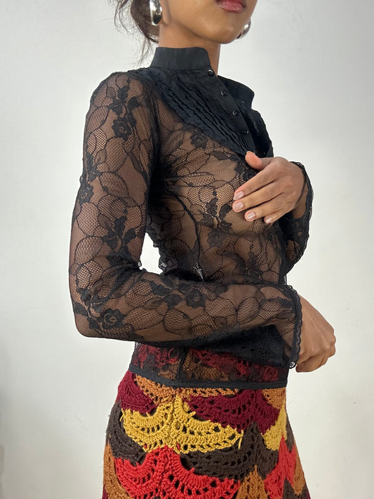 vintage edit: halloween | extra small black lace long sleeve top