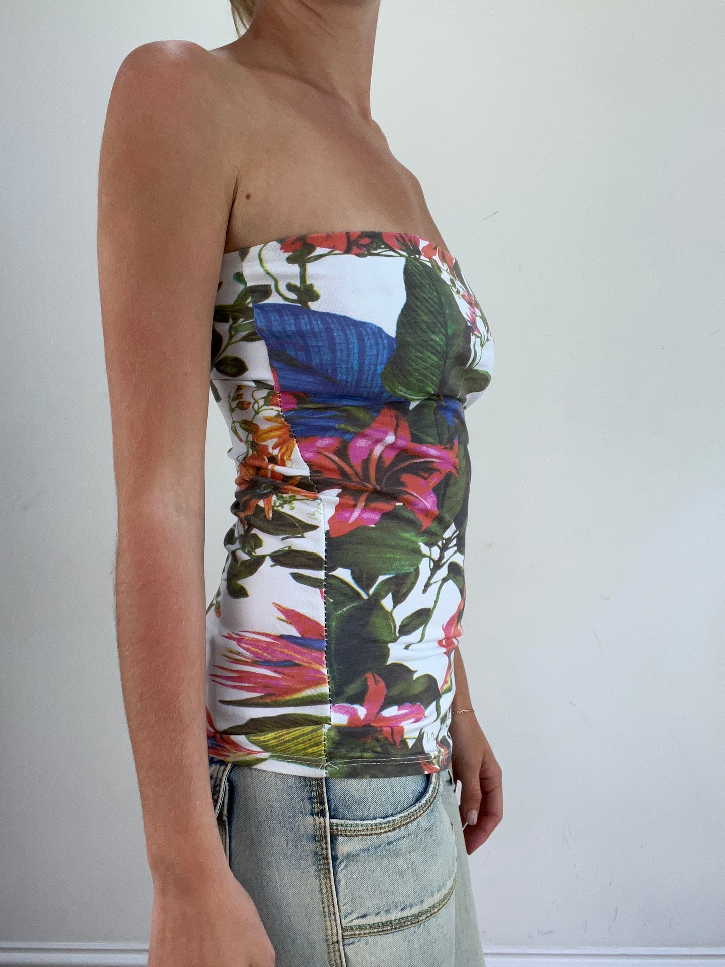 summer edit | small white and green bandeau top with floral print