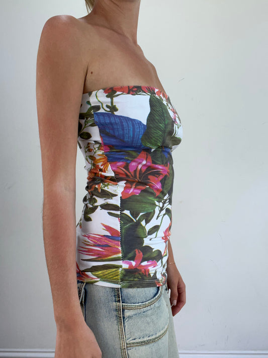 summer edit | small white and green bandeau top with floral print