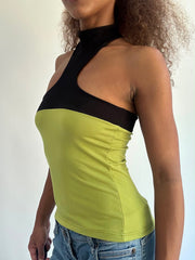 ‼️ | small green high neck top with black panel detail
