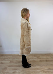 medium beige suede afghan coat with faux fur trim