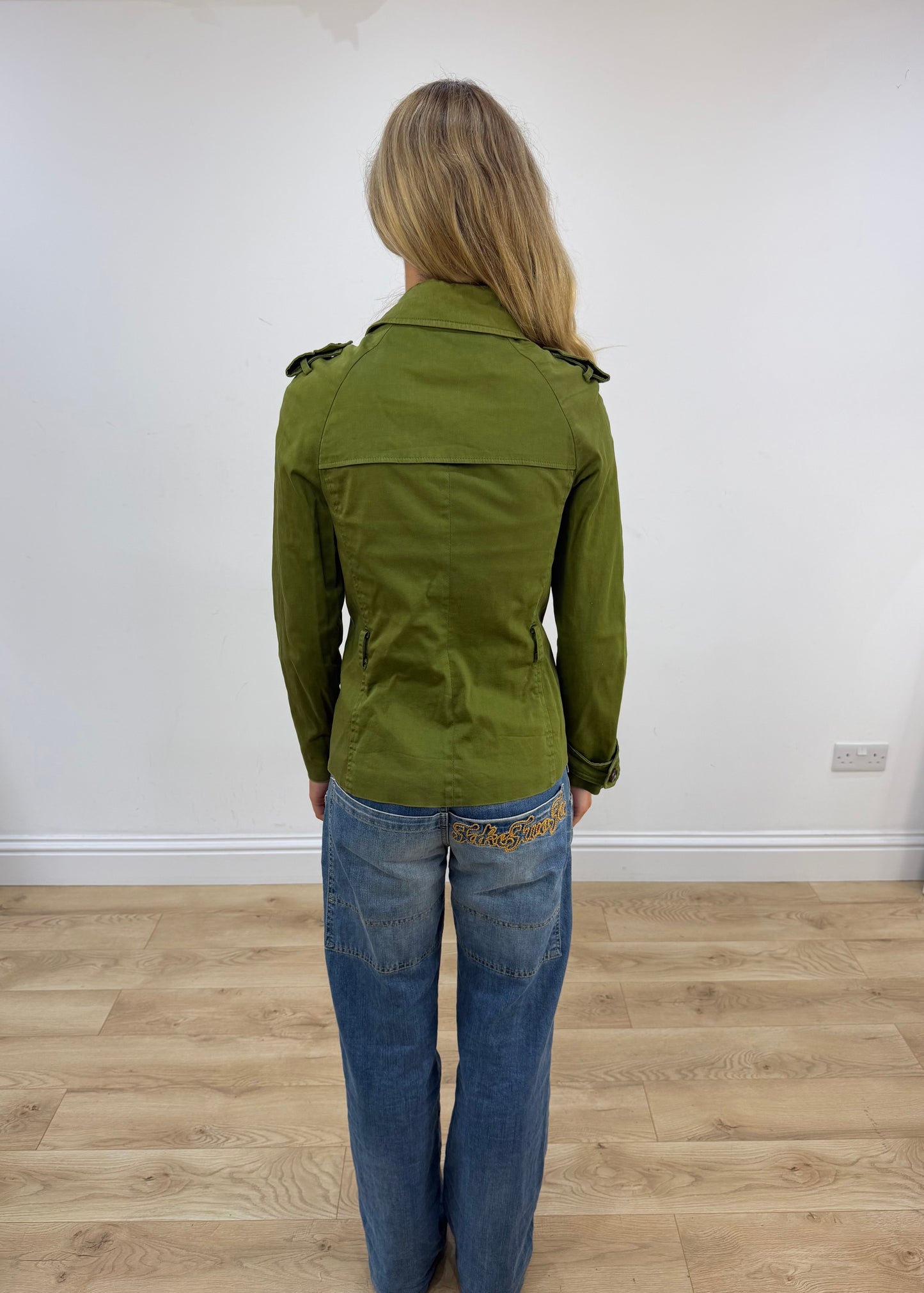 small old label zara green trench coat