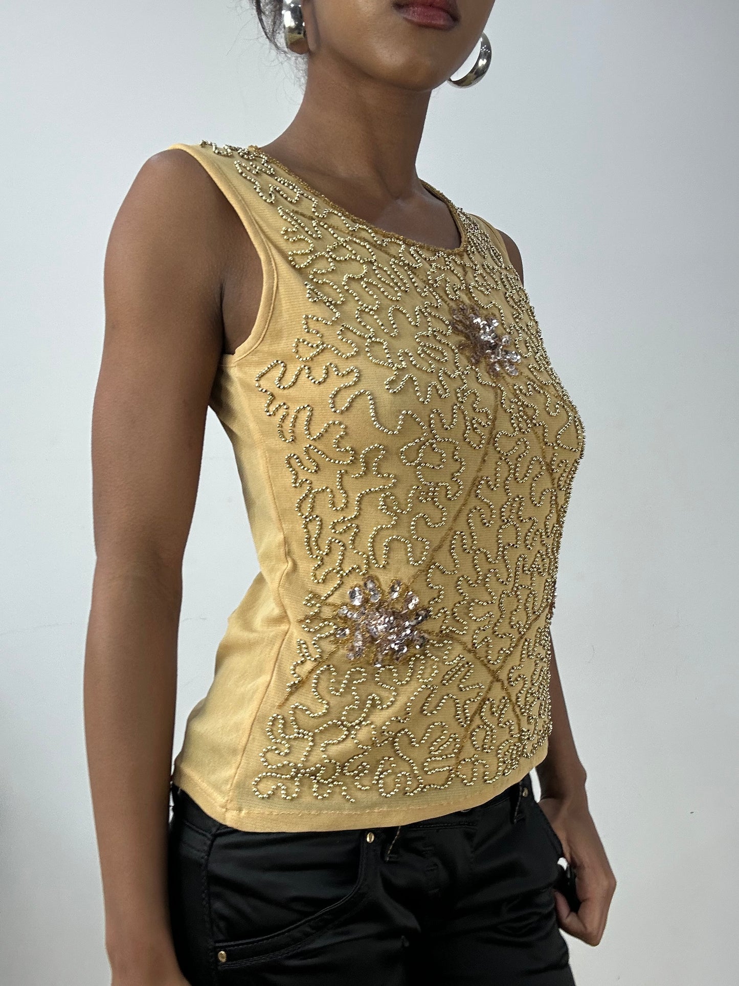 vintage edit: halloween | small gold tank top with beading details