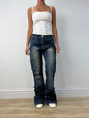 vintage edit twelve | medium dark wash cargo style jeans
