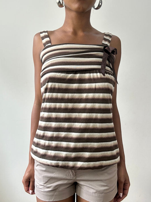 💻💚vintage edit twenty-nine | small brown and cream striped vest with ribbon detail
