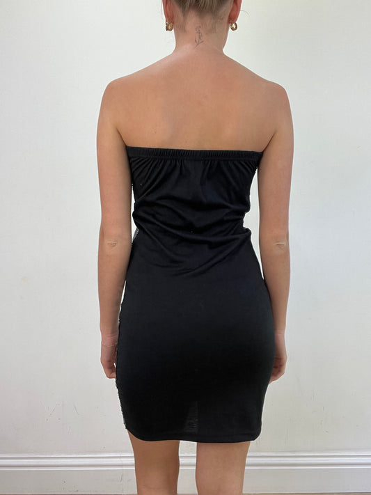 vintage edit: wedding guest | small silver and black sequin bandeau dress