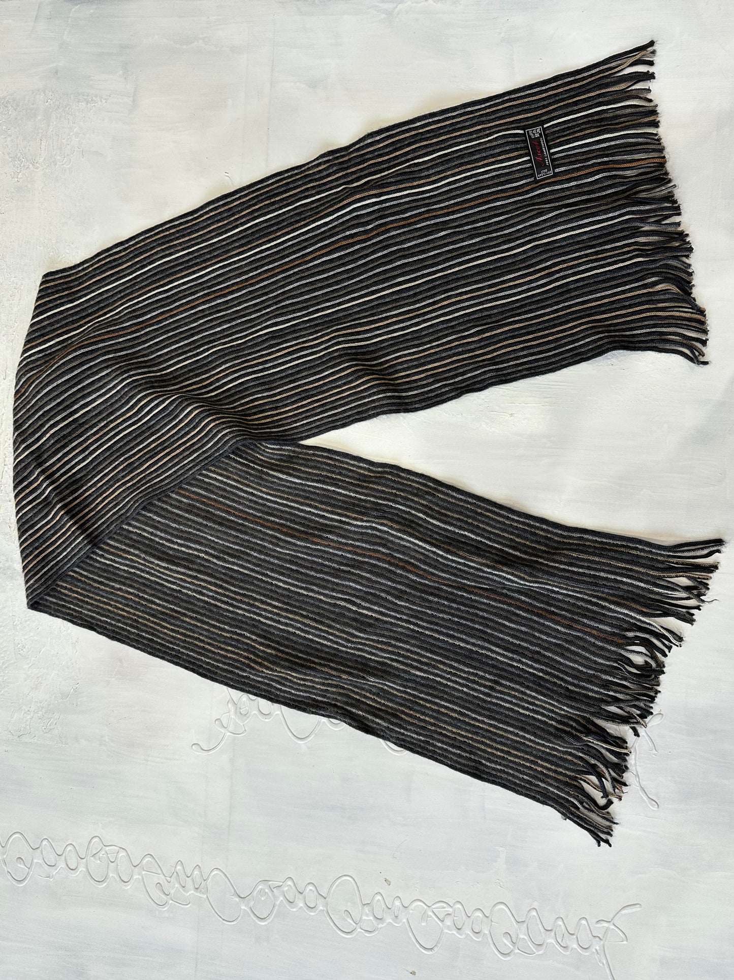 winter edit | grey and tan striped knit tassel scarf