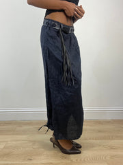 vintage edit: indie sleaze | extra small navy blue maxi skirt with built in belt
