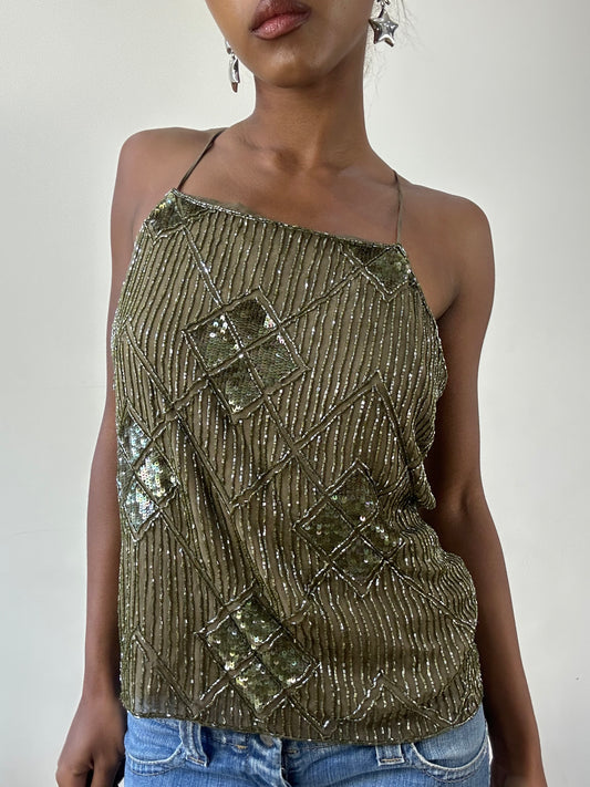 BEST PICKS | small green massimo dutti beaded top