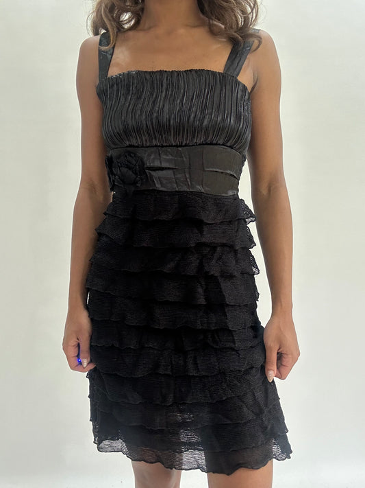 wedding guest drop | small black pleated mini dress