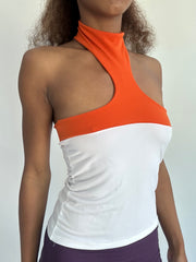 💻‼️ | small white and orange high neck top  white panel detail