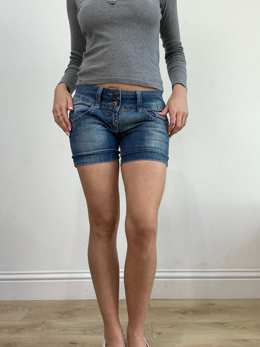 BEST PICKS | small blue dark wash old label bershka denim shorts
