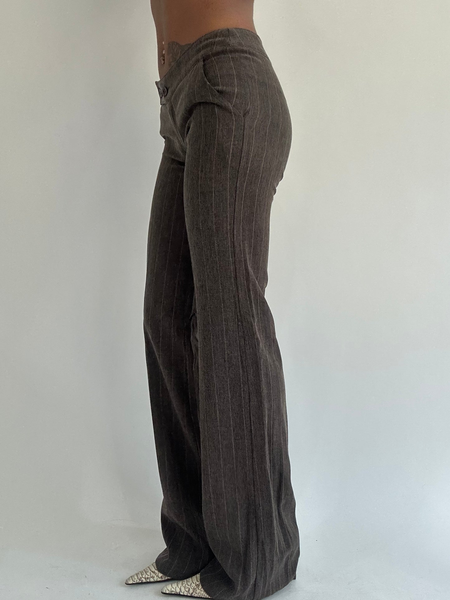 ‼️ | grey pinstripe trouser with brown details