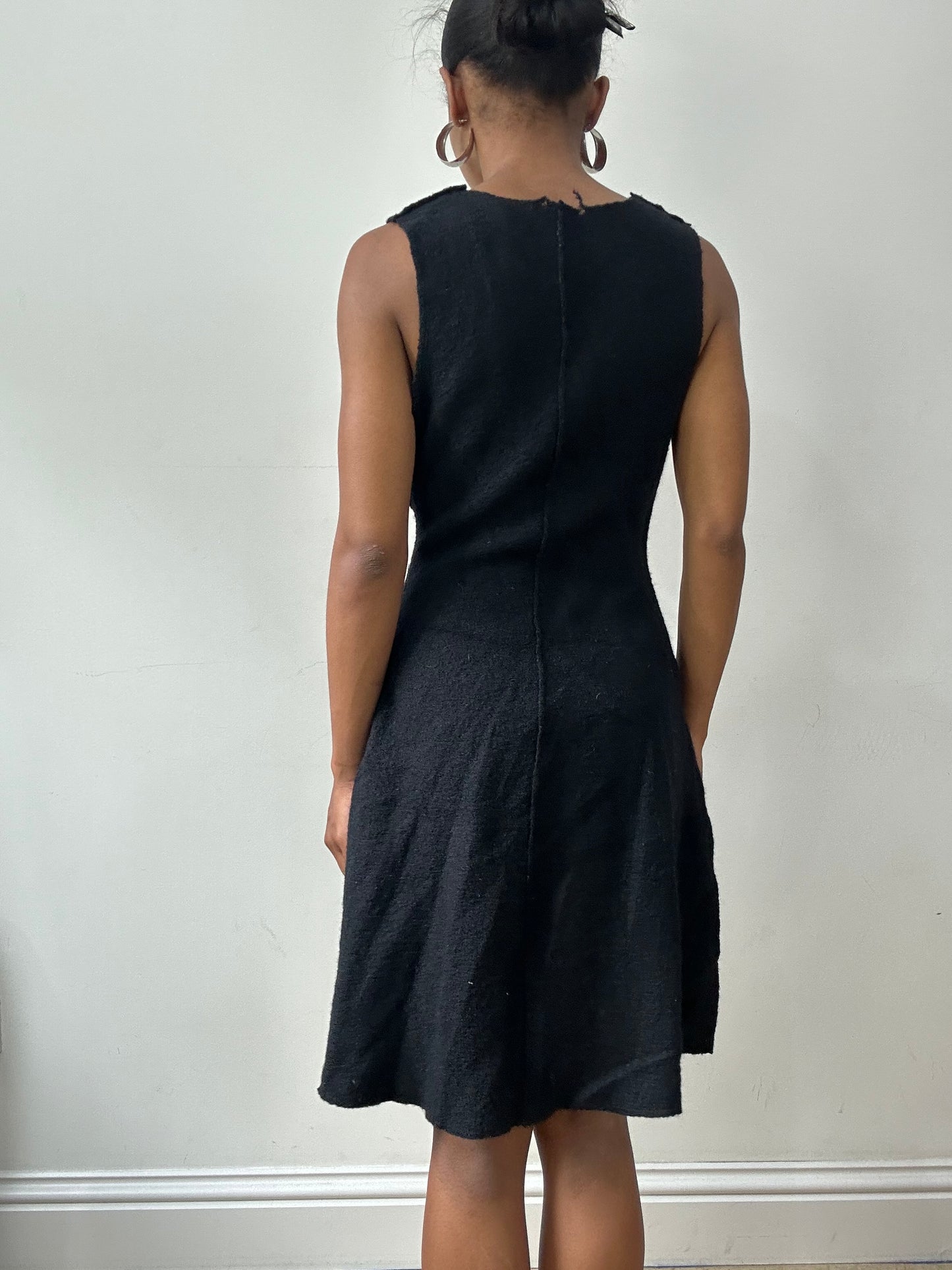 vintage edit thirty-two | small black wool style midi dress with button details