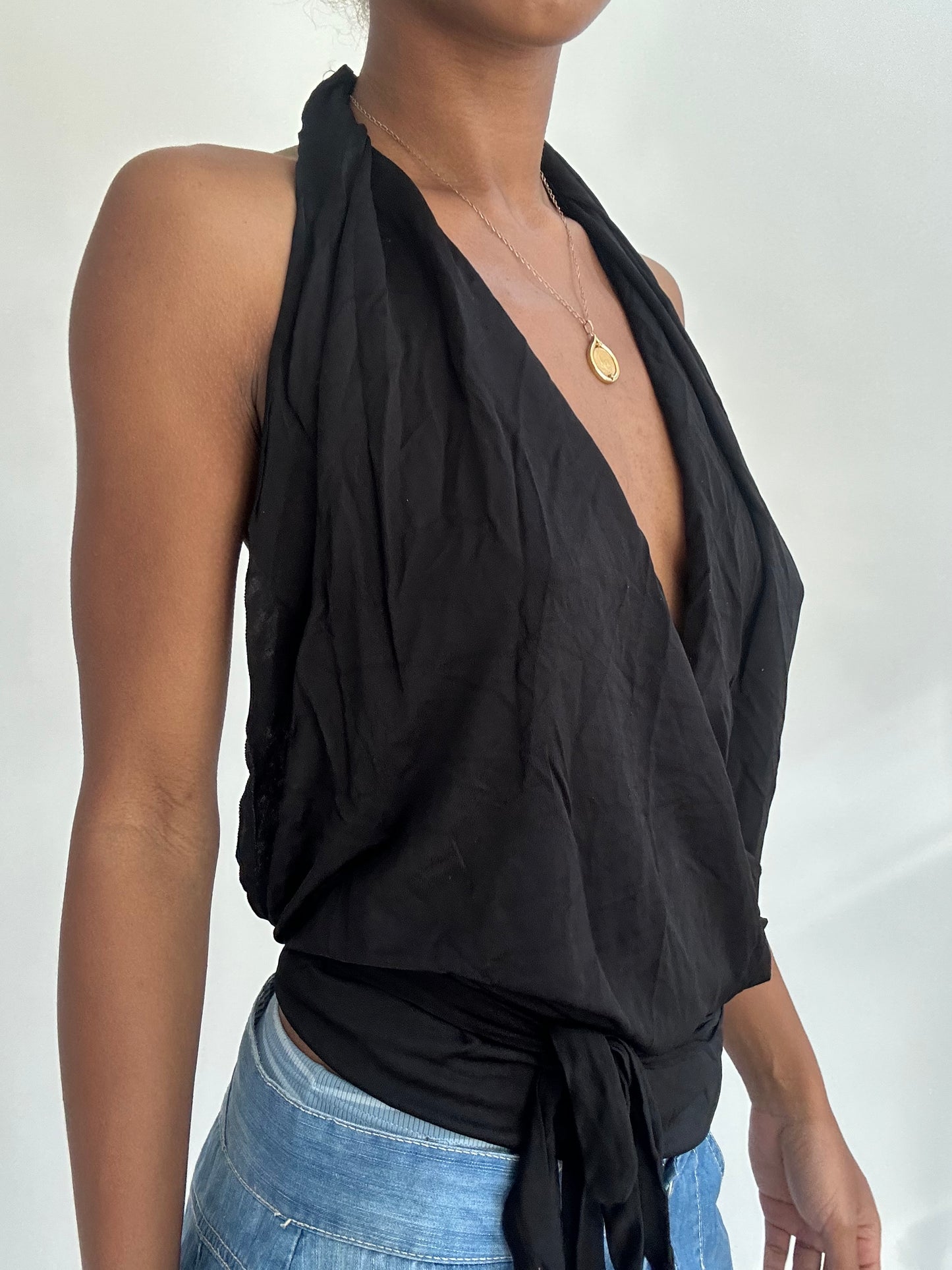 summermaxxing drop | small black halterneck open back top