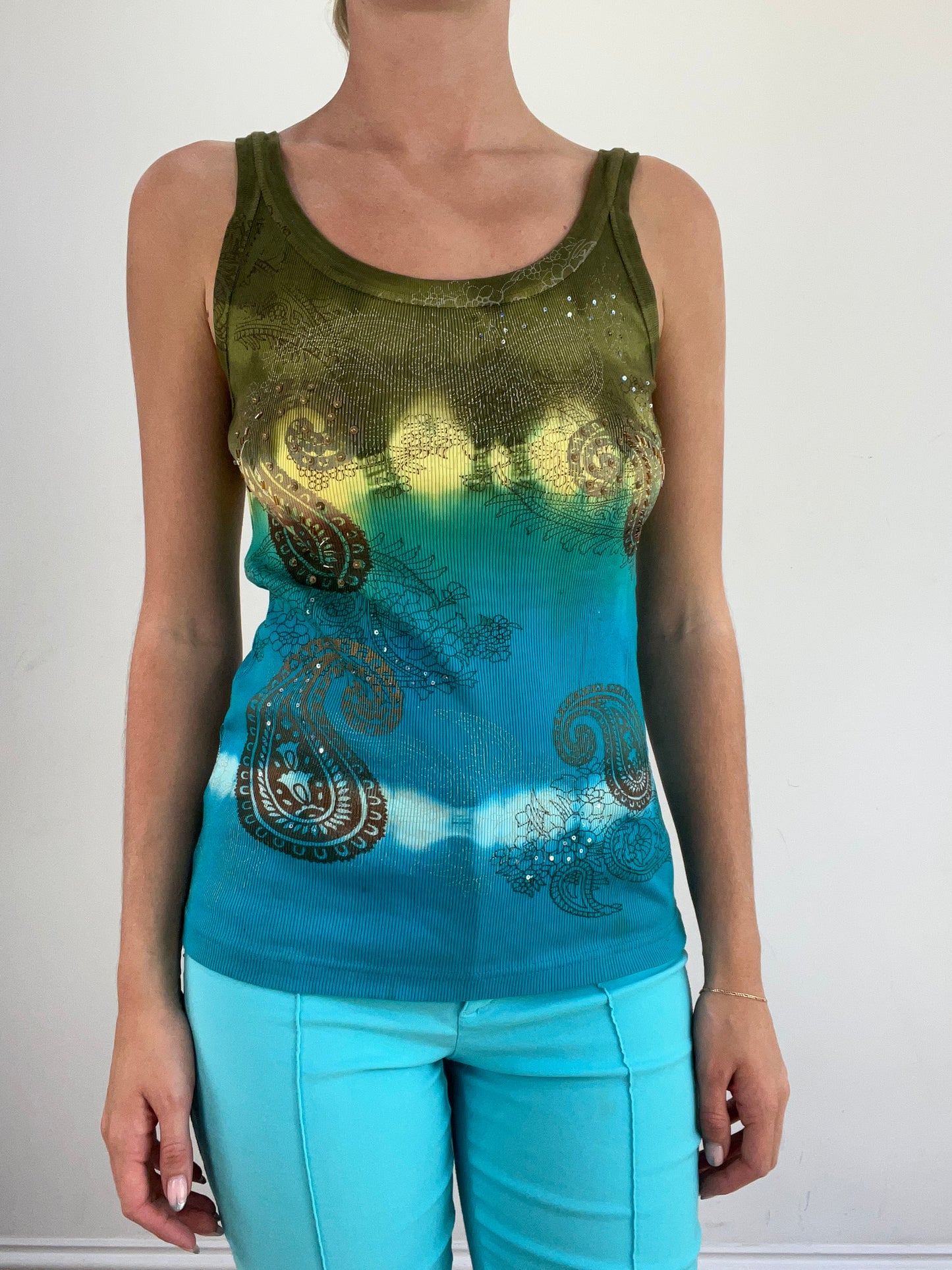 summer edit | small blue and green vest with tie dye detail
