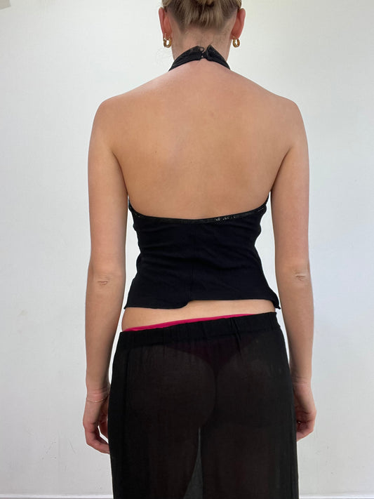 vintage edit: wedding guest | small black high neck top with sequin detail