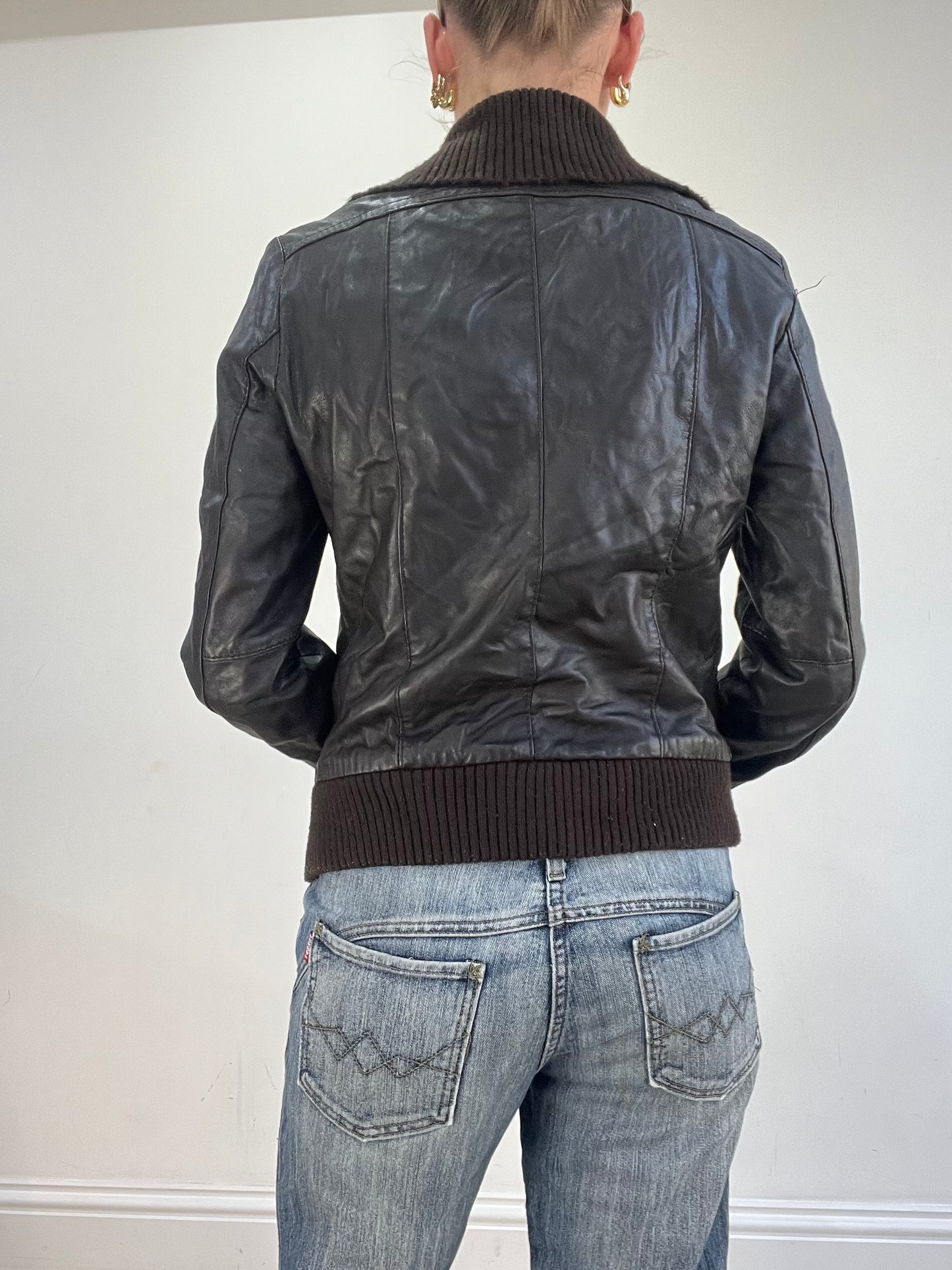 vintage edit sixteen | small brown faux leather dual zip jacket