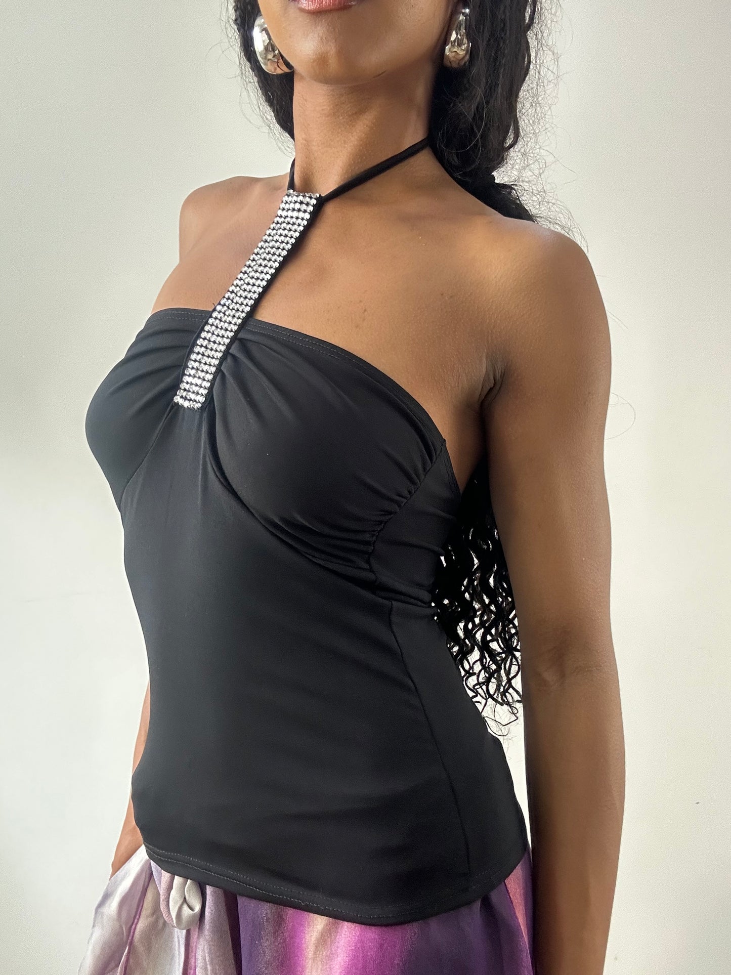 vintage edit: festival | small black bandeau halterneck top with diamanté detailing