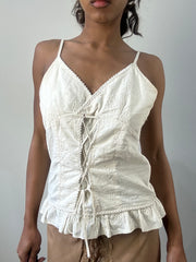 romantic grunge edit | medium cream cami top with lace up detail