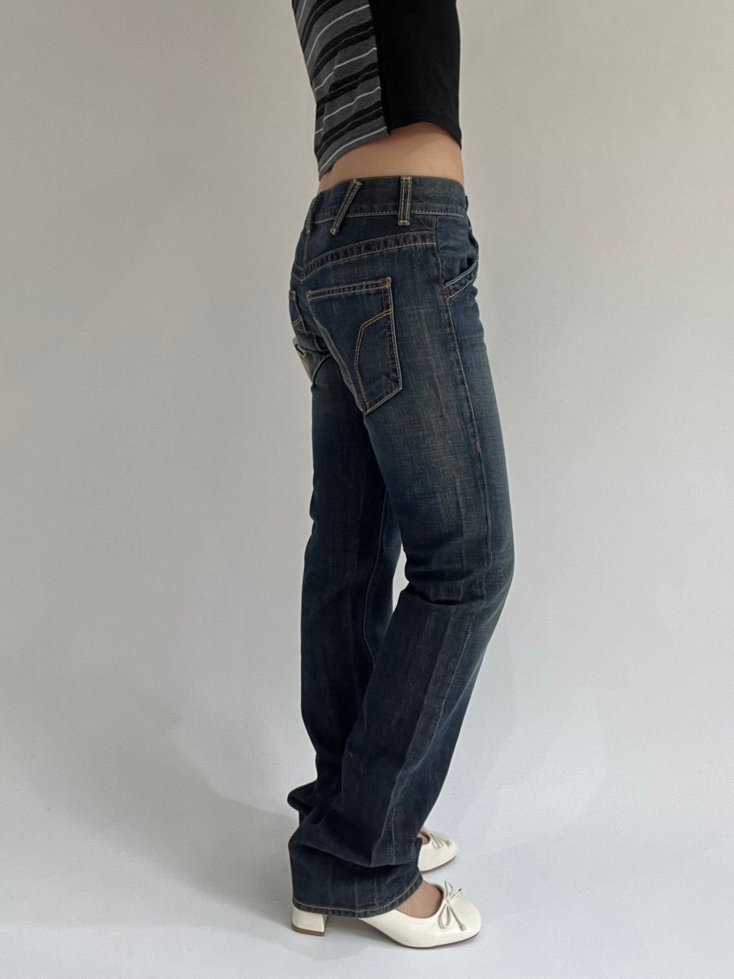 ‼️ | small dark blue pocket zip detail fitted jeans