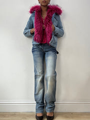 vintage edit fifteen | small denim blue and pink faux fur jacket