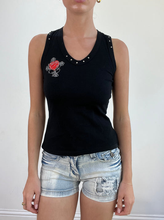 💻💚 miley cyrus edit | small black tank top with red heart graphic