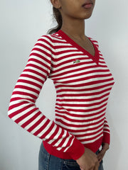 BEST PICKS | small red lacoste long sleeve striped jumper