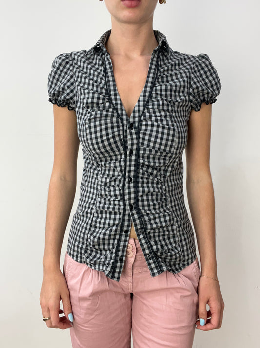 vintage edit thirty | small black and grey short sleeve shirt with gingham print