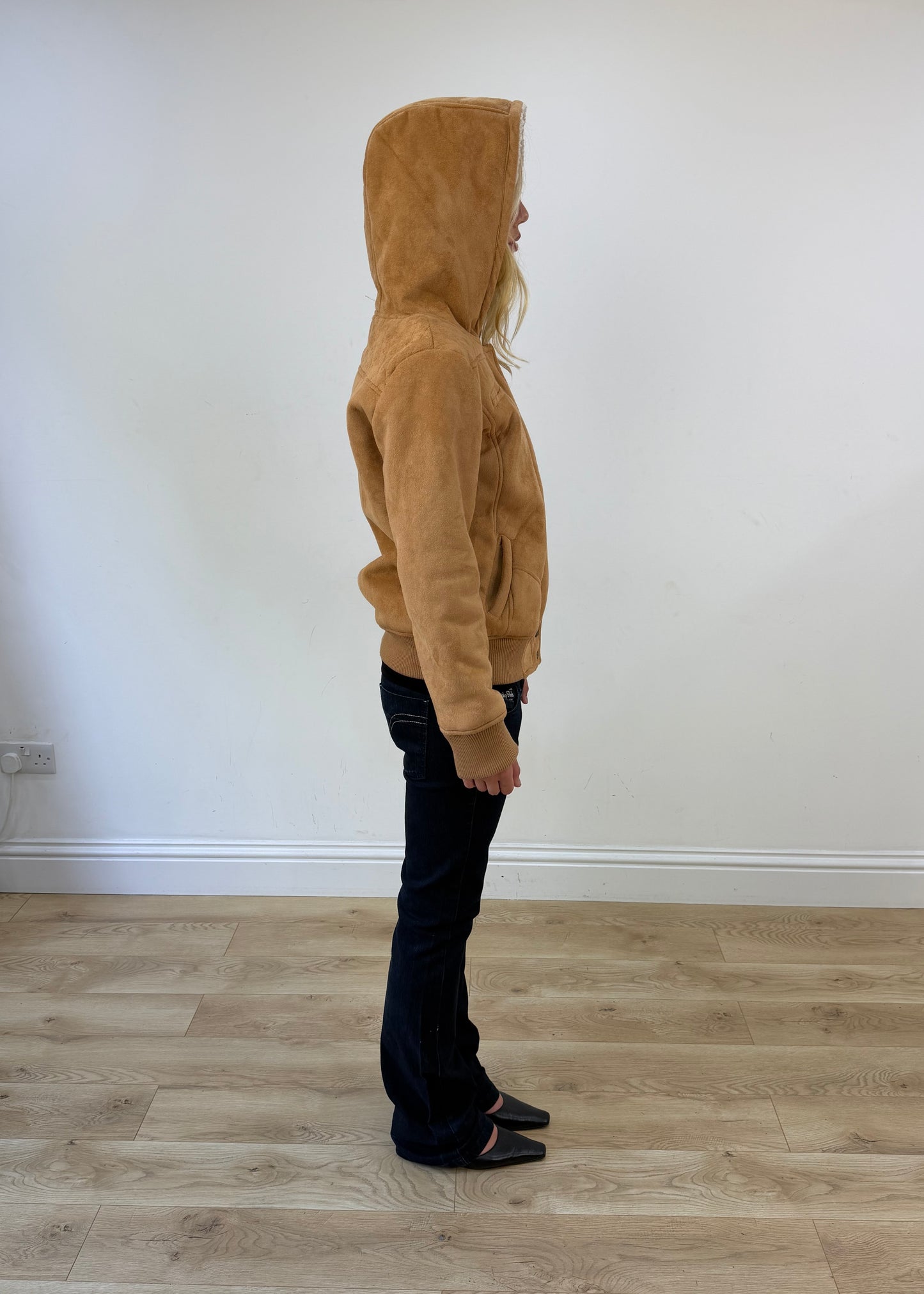 medium tan suede bomber jacket