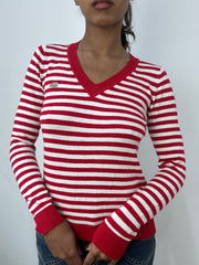 BEST PICKS | small red lacoste long sleeve striped jumper