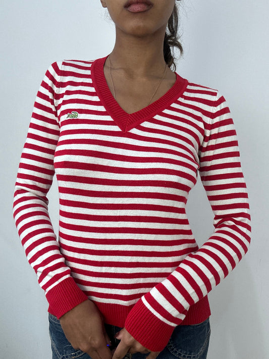BEST PICKS | small red lacoste long sleeve striped jumper