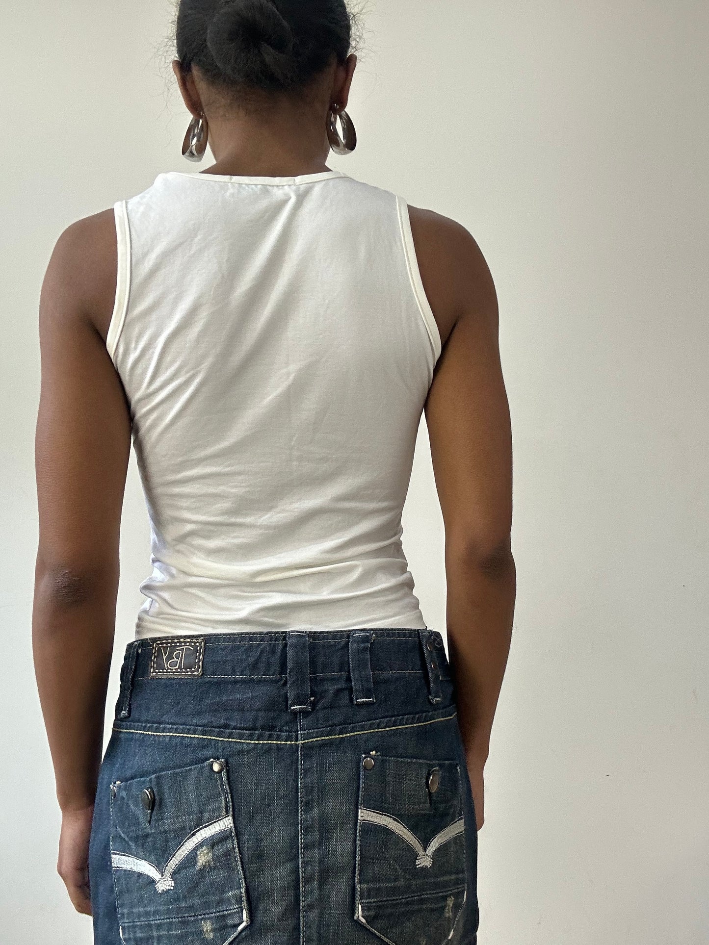 vintage edit thirty-one | small white tank top with rhinestone lightning bolt detail