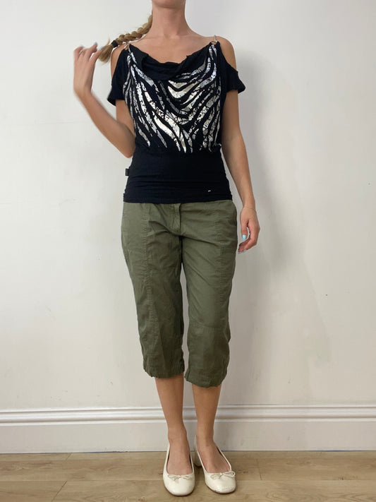 vintage edit thirty | medium black and silver cowl neck top