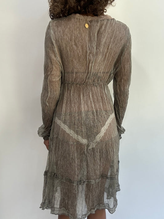 beach drop | small/medium grey sheer button up dress