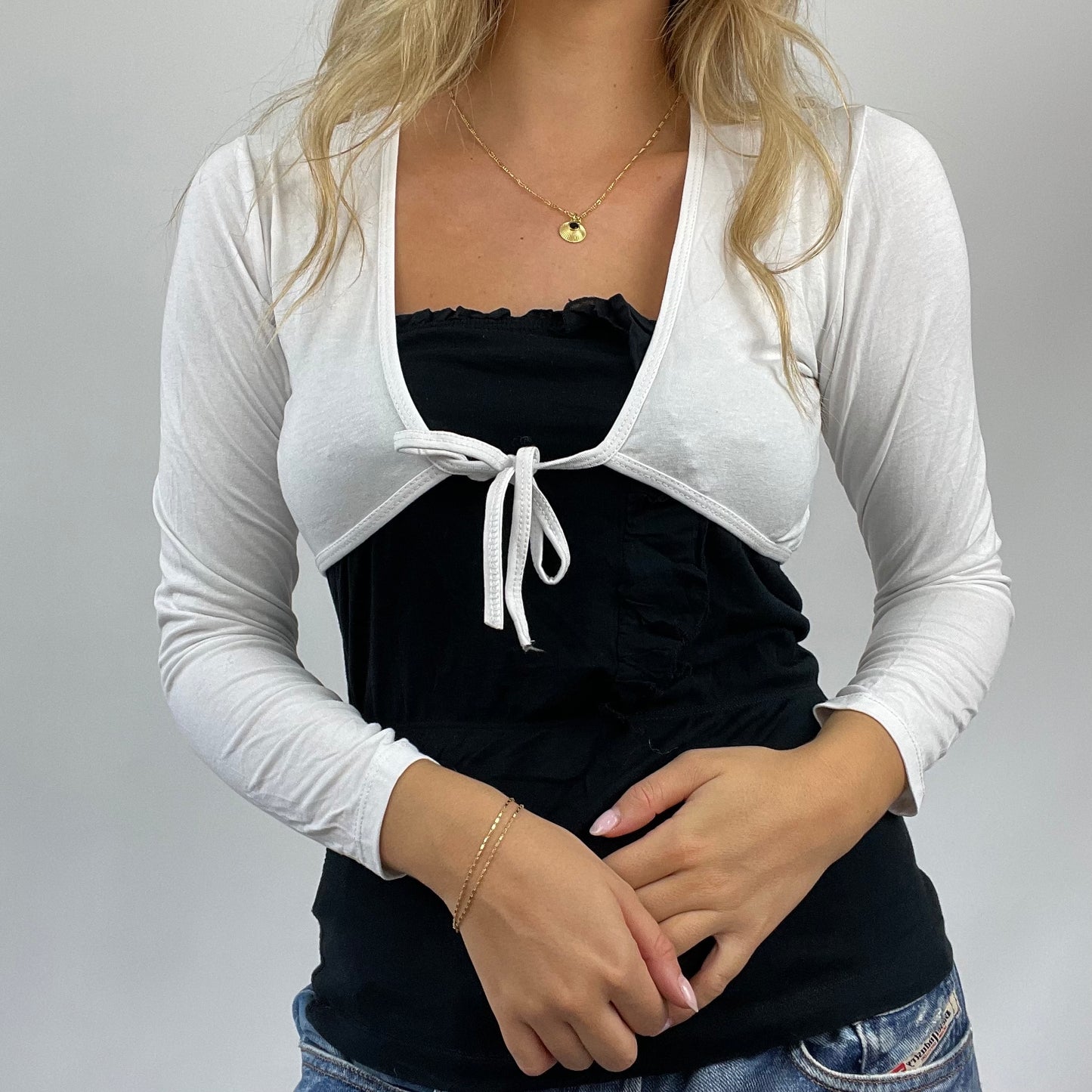 COASTAL GRANDMA DROP | small white cropped tie cardigan