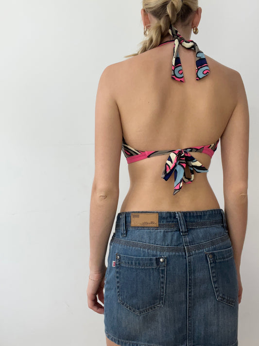vintage edit thirty | large black and pink halterneck bikini set