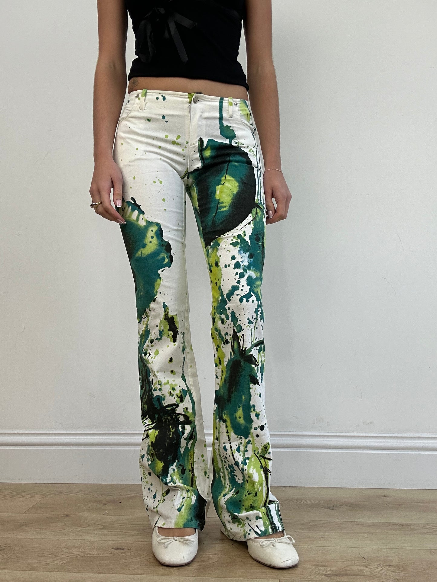 vintage edit three | white and green paint splatter jeans