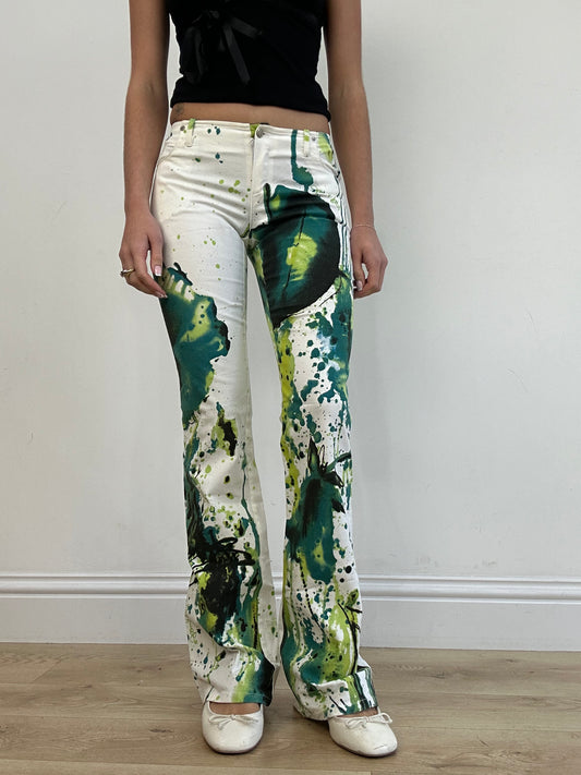 vintage edit three | white and green paint splatter jeans