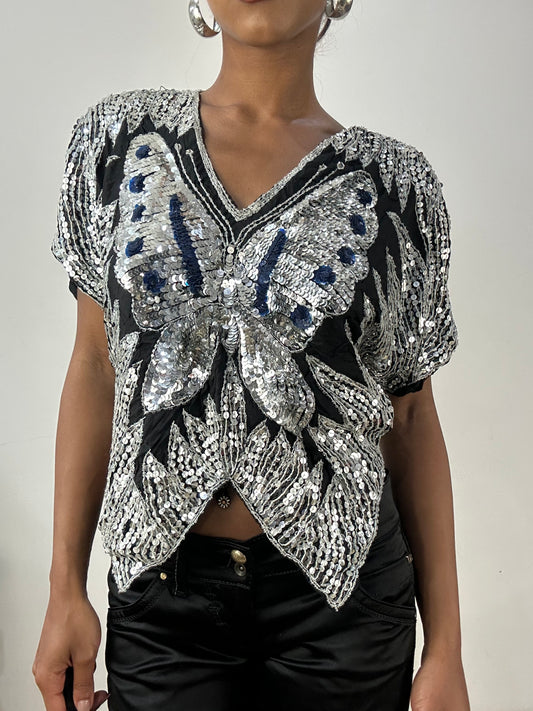 vintage edit: halloween | small silver butterfly sequin top