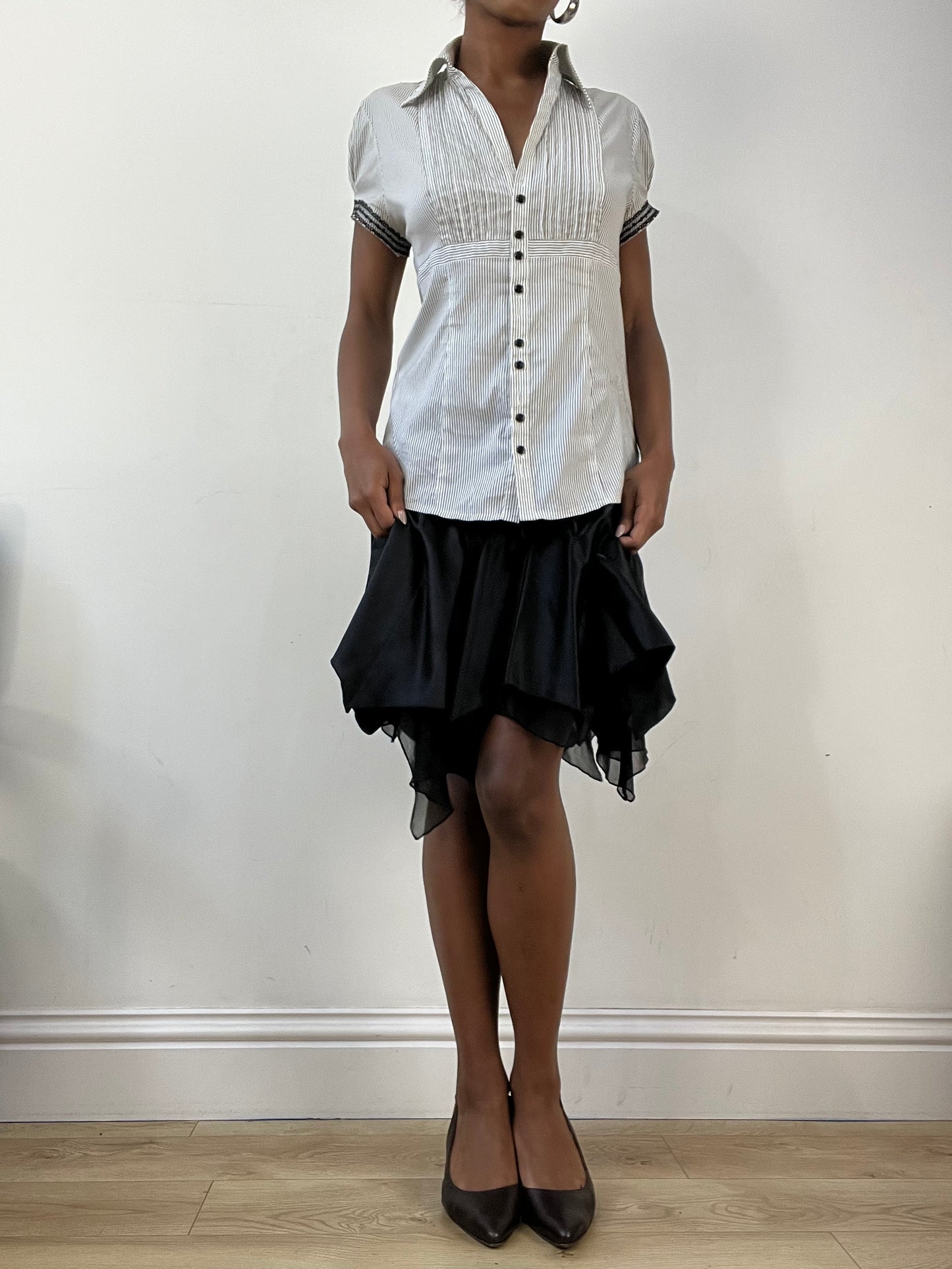 AUTUMN EDIT | medium white orsay blouse with pinstripes