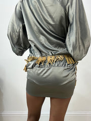 vintage edit: halloween | brown tassel tie up belt with silver eyelet details