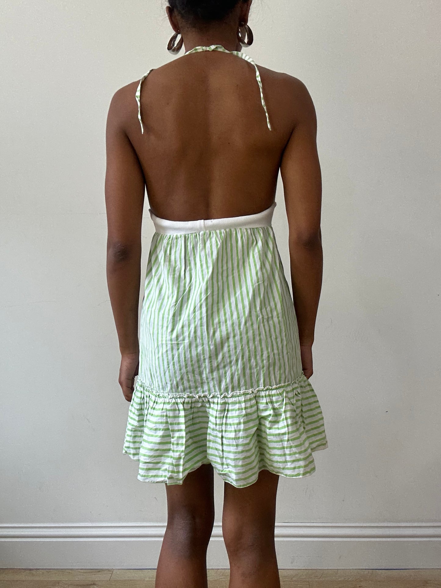 vintage edit thirty-one | small green halterneck striped mini dress