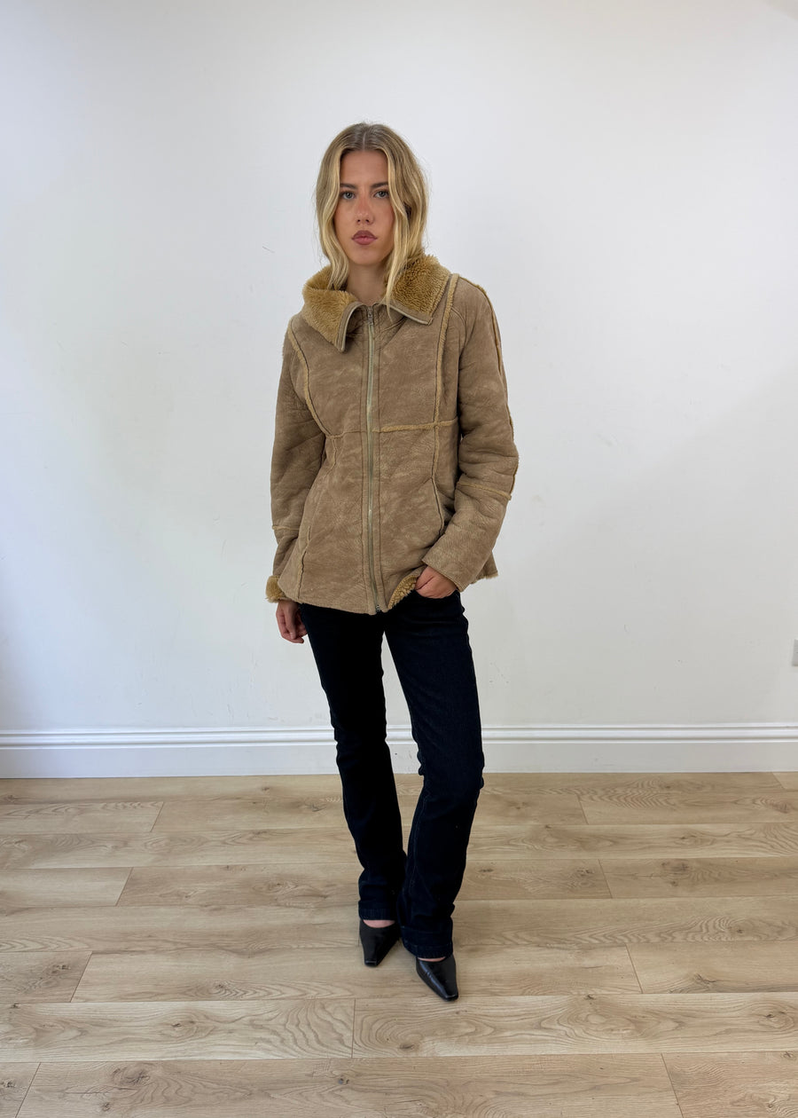 medium brown faux suede coat
